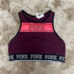 Pink high neck sports bra